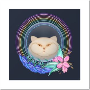 Rainbow cat and flowers Posters and Art